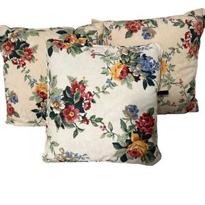Dakota Floral Throw Pillows Set of 3 Cream Red Blue Yellow Rose Damask 15x15